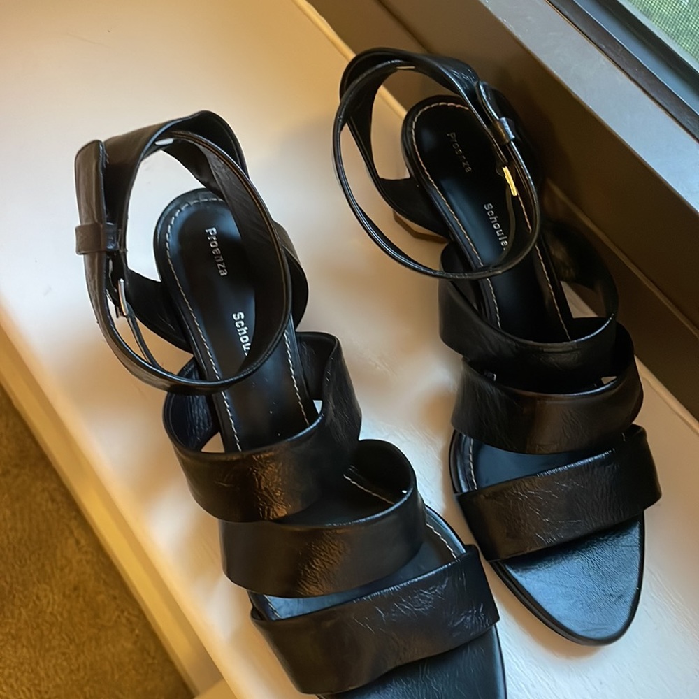 Proenza Schouler Women’s Black Sandals with Block Silver Heel Size 40 - Picture 5 of 11